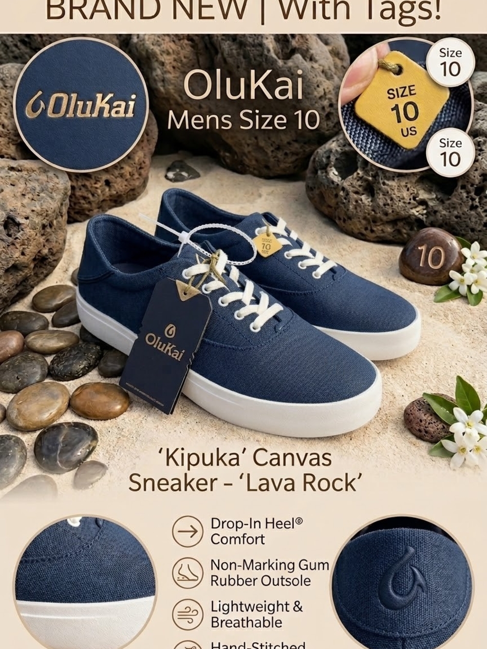 NWT OluKai Tradewind Canvas Sneakers - Lava Rock (Men’s 10)